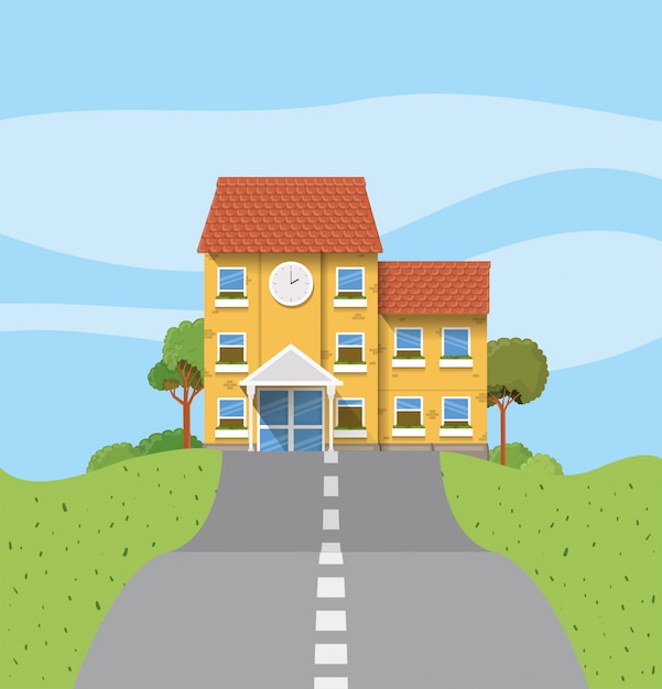 Free Vector Download: School Building in Road Scene