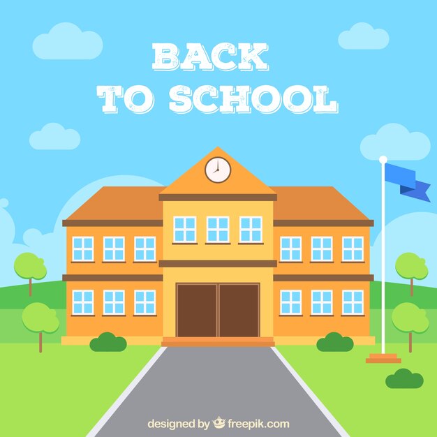 Free Vector school building and waving flag with flat design