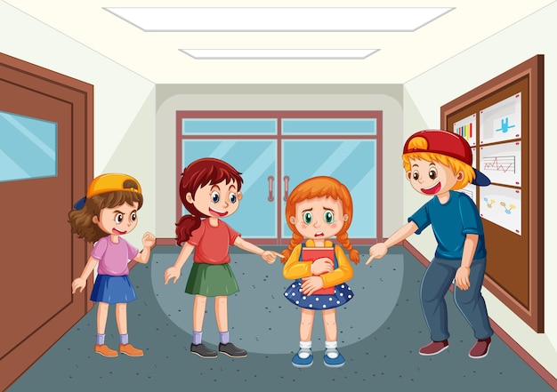 School bullying with student cartoon characters