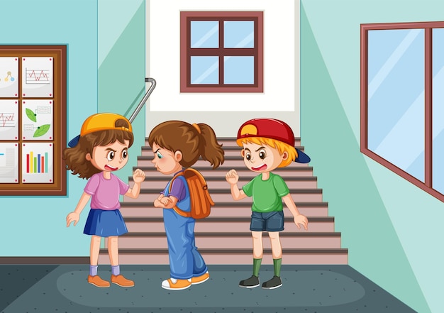 School bullying with student cartoon characters