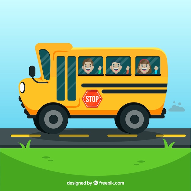 Free vector school bus and children with flat design