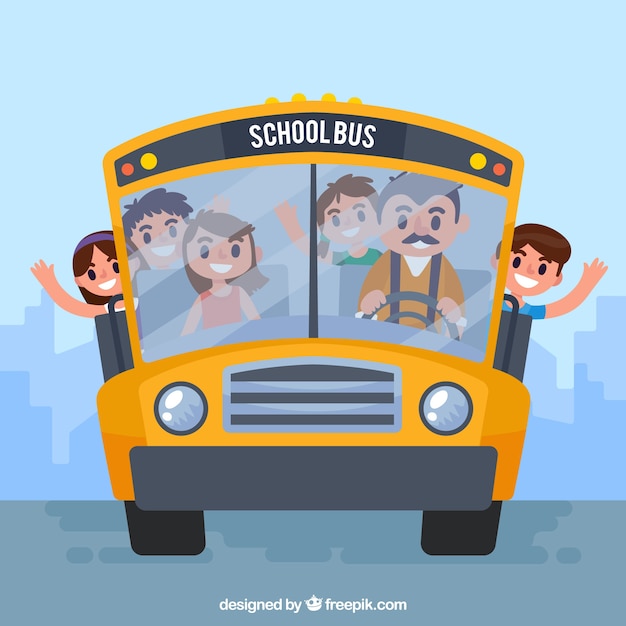 Free vector school bus and children with flat design