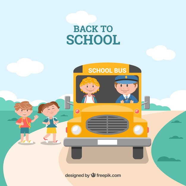 Scuolabus e bambini con design piatto