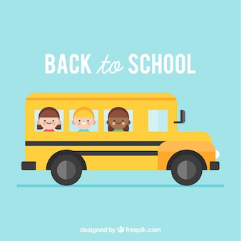 School bus and children with flat design