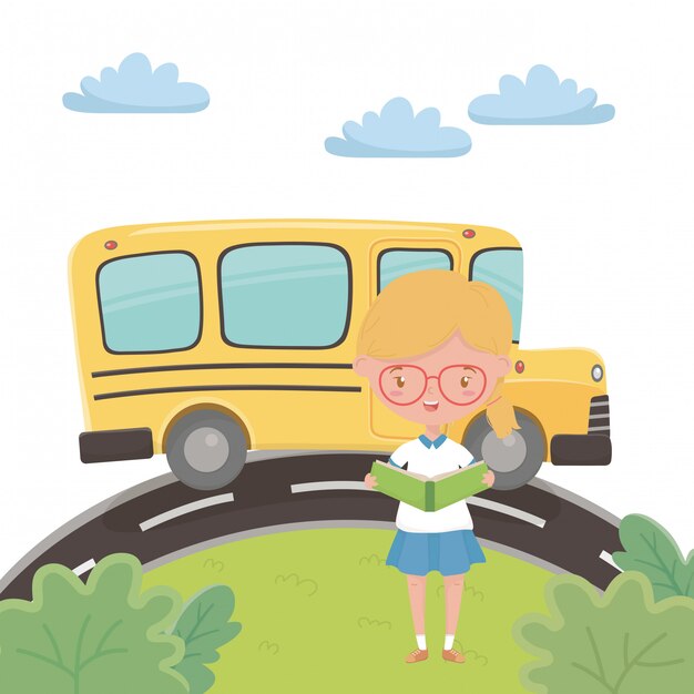 school bus and girl 