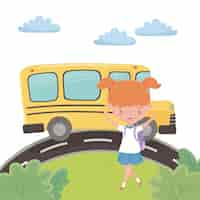 Free vector school bus and girl