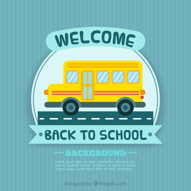 Free vector school bus and ribbon with flat design