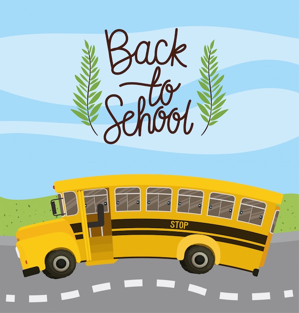 Бесплатное векторное изображение Школьный автобусный транспорт в дороге
