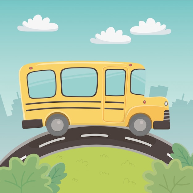 Vettore gratuito trasporto con scuolabus nel paesaggio