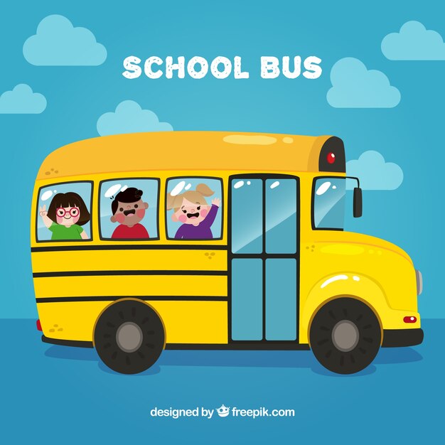Школьный автобус со счастливыми детьми