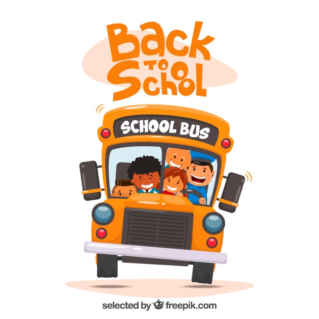 Free vector school bus with kids illustration