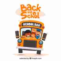 Free vector school bus with kids illustration