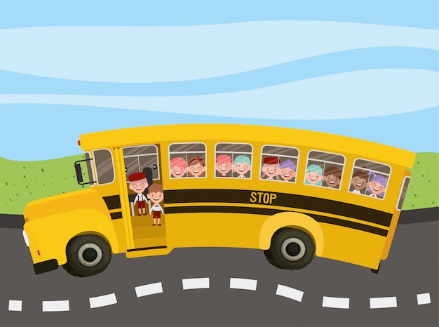 Школьный автобус с детьми в дороге