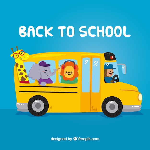 Free vector school bus with wild animals