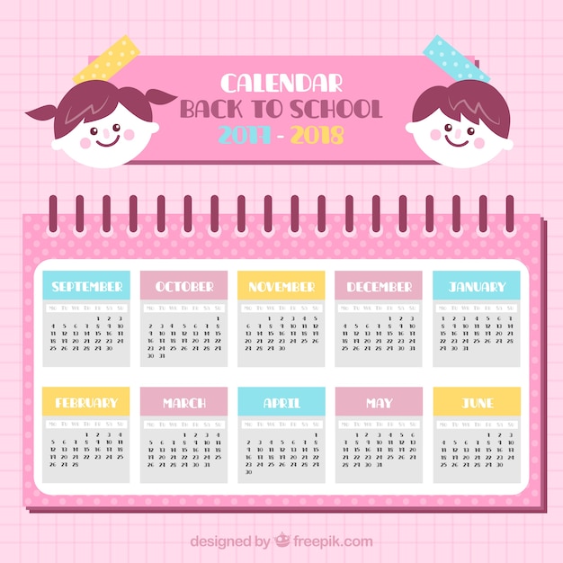 School calendar 2017-2018 with children