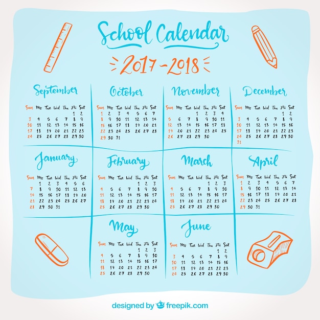 School calendar 2017-2018 with drawings