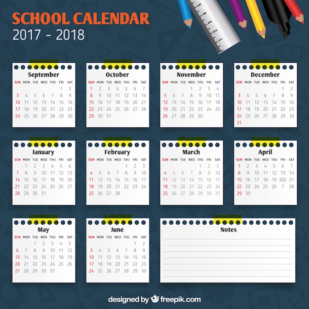 Free vector school calendar 2017-2018