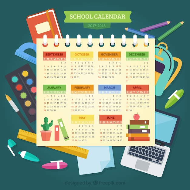 Free vector school calendar and composition of materials