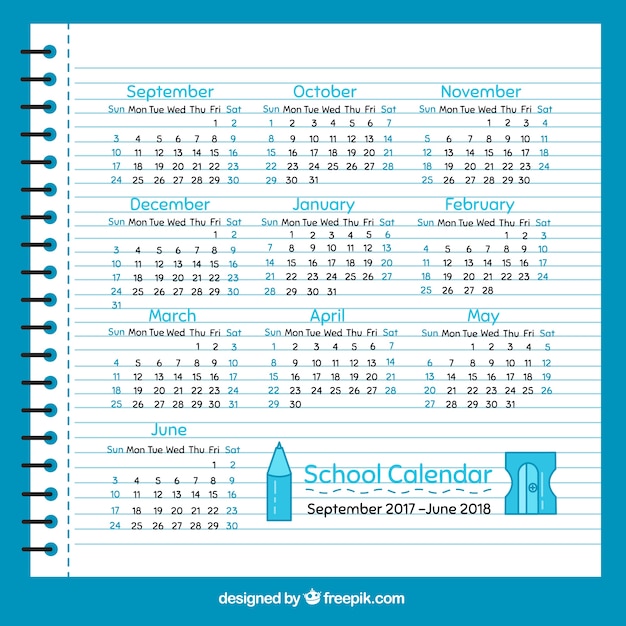 Школьный календарный лист ноутбука в плоском дизайне