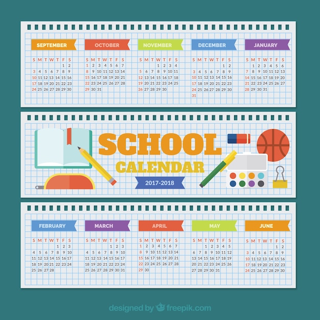 Vettore gratuito calendario scolastico su carte notebook a spirale