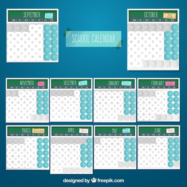 School calendar with blackboard and notes