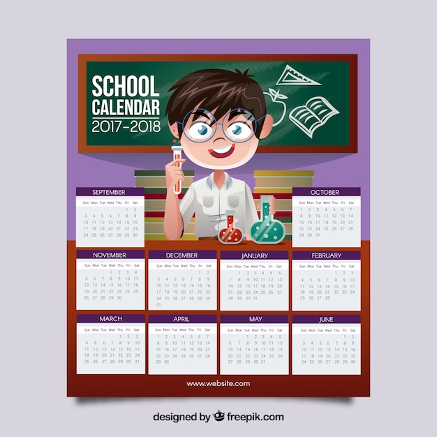 Calendario scolastico con ragazzo e in laboratorio