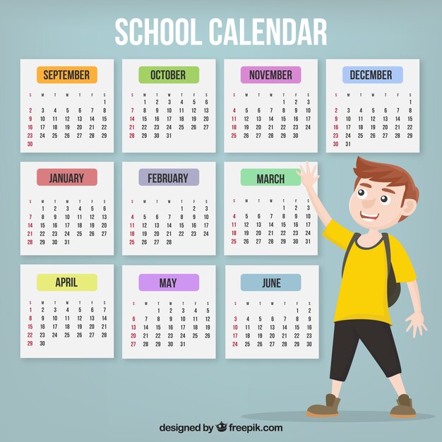 黄色のジャージーと少年と学校のカレンダー