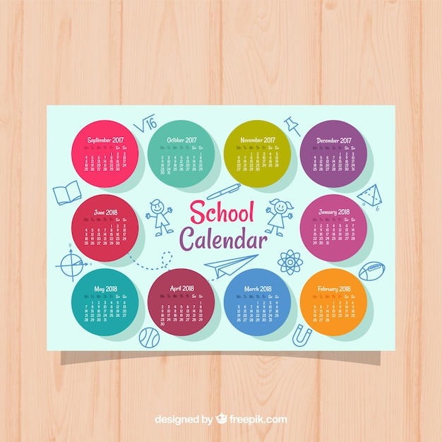 Vettore gratuito calendario scolastico con cerchi colorati
