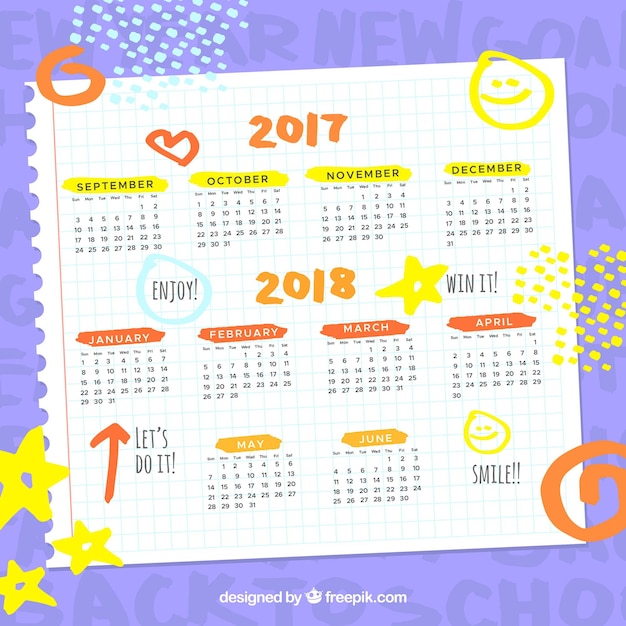 Vettore gratuito calendario scolastico con disegni