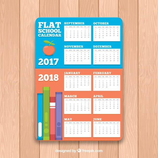 フラットデザインの要素を備えた学校のカレンダー