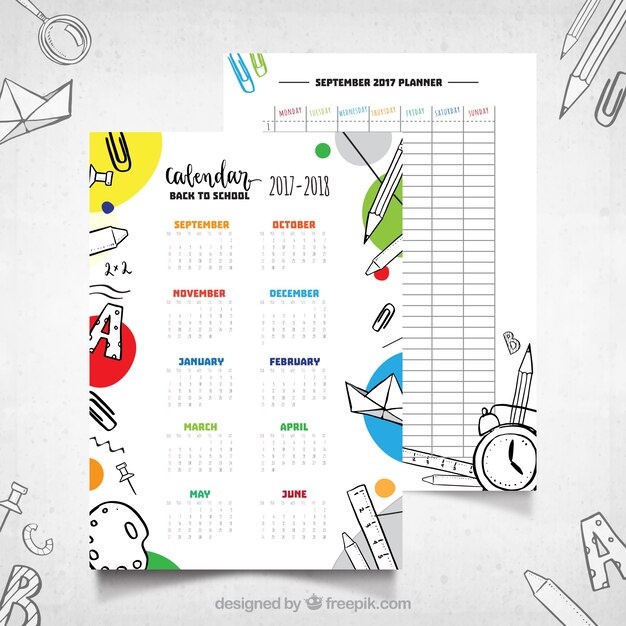 School calendar with hand drawn style