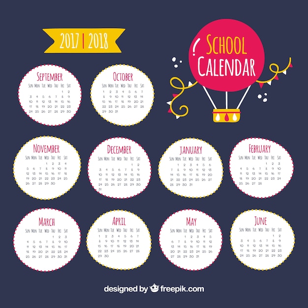 Free vector school calendar with hot air balloon