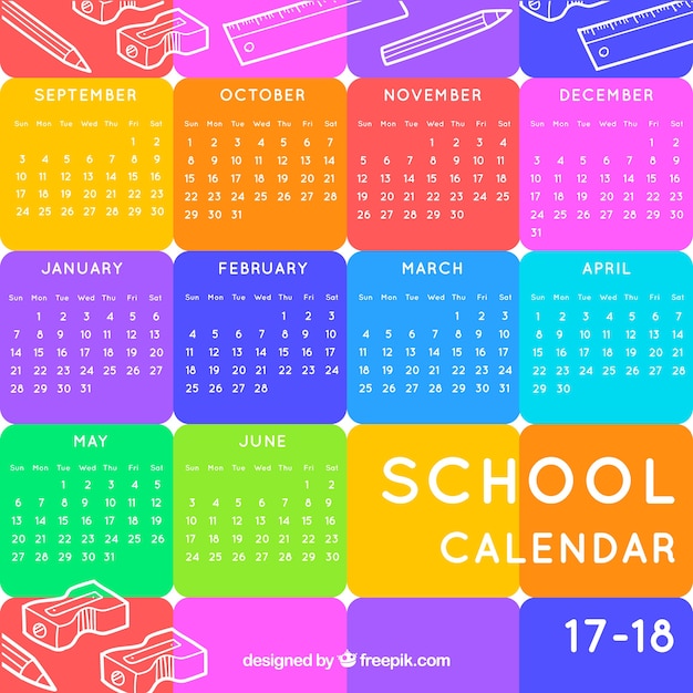 Free vector school calendar with many colors