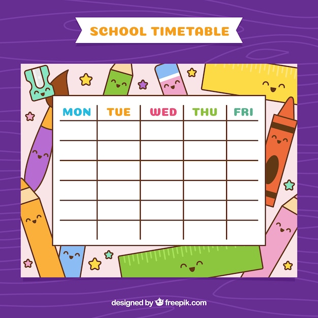 Calendario scolastico con disegni di materiale