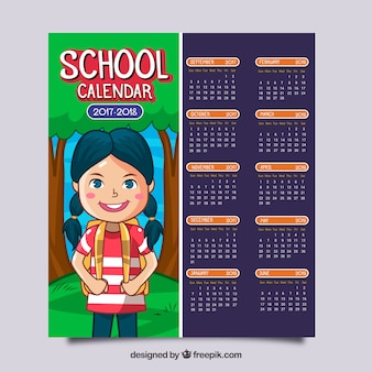 Calendario scolastico con bella ragazza disegnata a mano