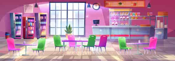 Free vector school canteen interior with food vector cartoon