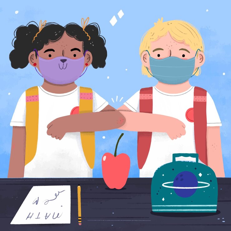 Free Vector school children greeting in the new normal