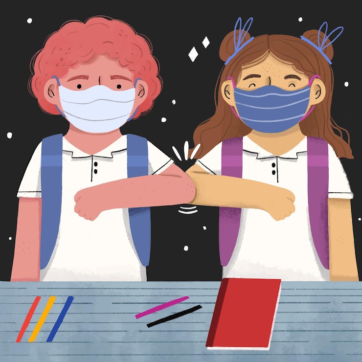 Free Vector school children greeting in the new normal