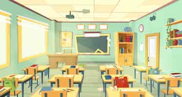 Free vector school classroom interior. university, educational concept, blackboard, table