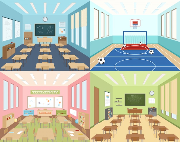 Free vector school classrooms and sportroom