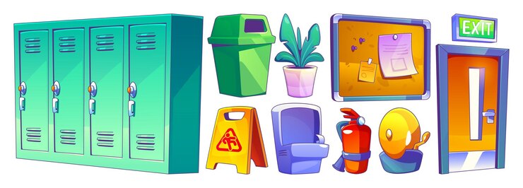 Free Vector school corridor design elements set