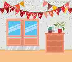 Free vector school corridor with garlands hanging