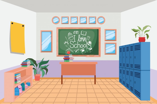 Free vector school corridor with lockers scene