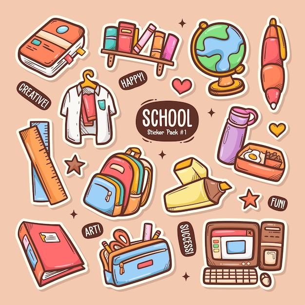 Free vector school cute doodle vector sticker collection