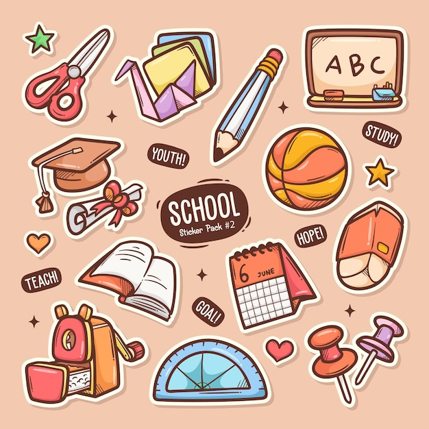 Vettore gratuito scuola cute doodle vector sticker collection