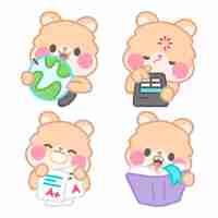 Free vector school and education stickers collection with kimchi the hamster