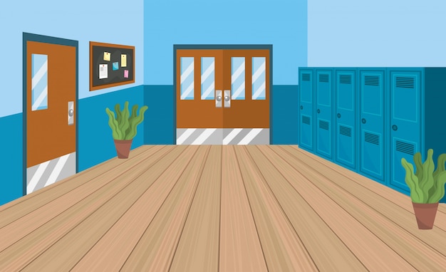 Школьное образование со шкафчиками и классными комнатами с тетрадью