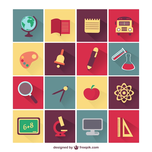 Бесплатное векторное изображение Набор векторных школы образования иконы