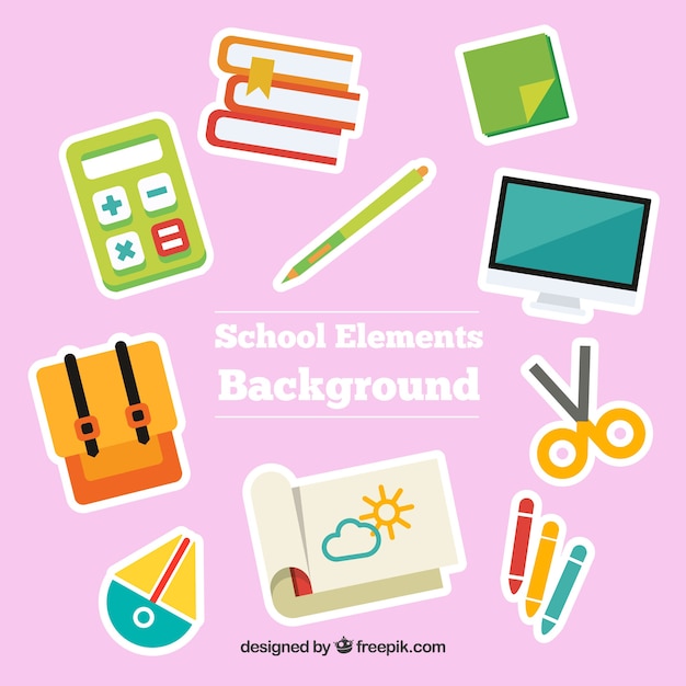 Free vector school elements background with education supplies