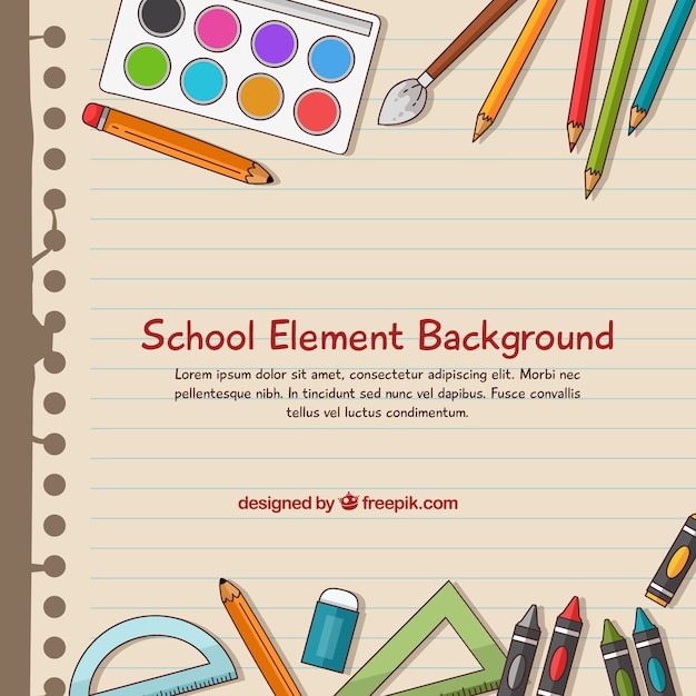 Free vector school elements background with education supplies